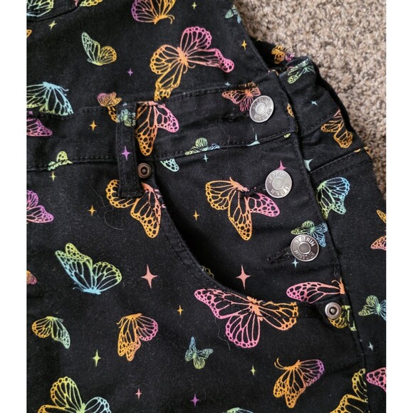 HT Denim Shortall Size Medium Butterfly Print Black Adjustable Colorful Y2K - Picture 3 of 11